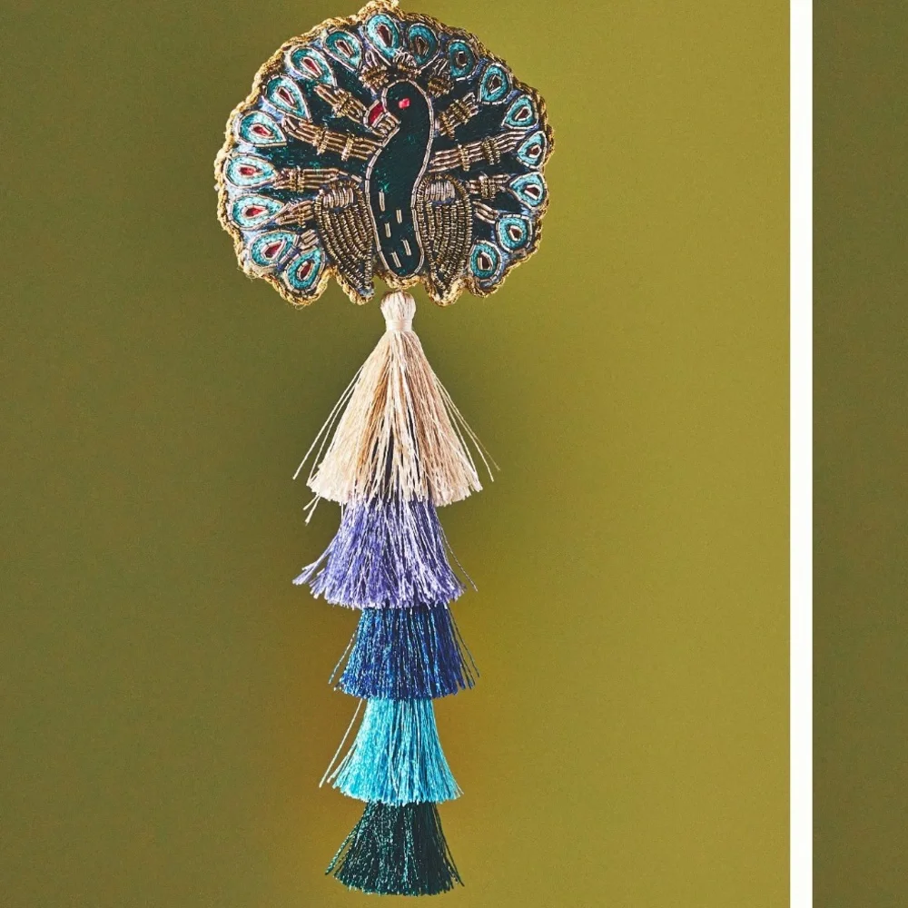 Lucky Peacocks blue gradient embellished and beaded tassel ornament - Picture 3 of 6
